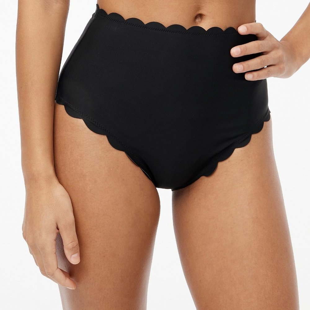 J. Crew NWT High-rise Scalloped Black Bikini Bottom